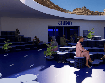 Desert X Visitor Centre pop-up design by Studio Königshausen. The Grind coffee bar emerges as an inviting centrepiece within the historic landscape, inviting visitors to immerse in the fusion of contemporary design and the timeless allure of AlUla. 